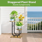 iDavosic.ly 4 Tier Plant Stand Indoor, Corner Tiered Multiple Flower Holder Shelf with Wooden Trays, Orchid Display Metal Rack for Patio Porch Living Room Balcony Outdoor, Modern Black & Rustic Brown