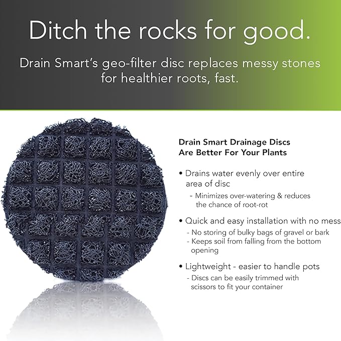 Drain Smart 3D Mesh Planter Pot Drainage Insert Disc – Made in USA – Keeps Soil in, Lets Water Drain Out – Cleaner, Lighter Alternative to Gravel for Indoor & Outdoor Planters (12" – 2 Pack)