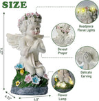 Solar Powered Angel Statue for Garden, Outdoor Spiritual Decorations for Patio Lawn Cemetery, Illuminated Seraphim Figurine with Warm Light, Gift for Women Religious Faith Ornament, Rustproof Resin