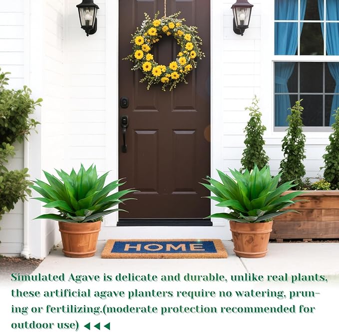 2 Pack Artificial Agave Plants 28 Inch Large Size Faux Succulent Stems Outdoor Decorating Realistic UV Resistant Tropical Plant Plantas Artificiales Decorativas Grandes - 29 Leaves, Dark Green