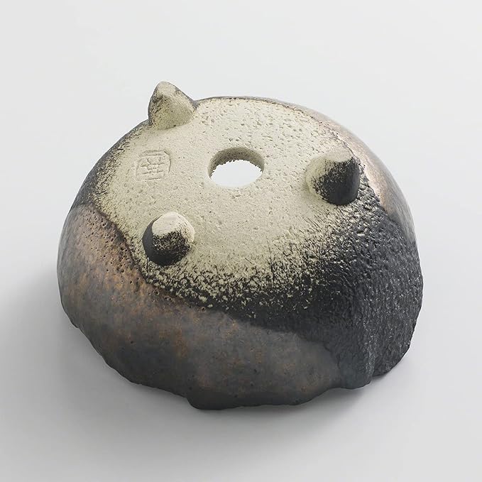 Wazakura Banko Series Japanese Handmade Rustic Crescent Shape Bonsai Pot 4.72 in (120 mm), Made in Japan Ceramic Garden Planter, Unglazed Houseplant Bowl - Black and Brown