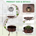 DREAMSOUL Solar Bird Bath with Solar Lantern, Vintage Copper Birdbath Flower Planter Metal Bird Bath for Outside Garden Yard