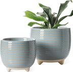 LE TAUCI Ceramic Plant Pots, 5.1 + 6.4 Inch Footed Pots for Plants, Modern Flower Pots for Home and Office, Indoor Planters with Drainage, Reactive Glaze Gray