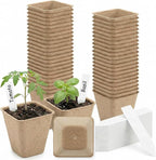 NEWMIAO 60 Pack 3.15 Inch Square Peat Pots, Biodegradable Seed Starter Pots for Seedlings with Single Drainage Hole, Square Nursery Pots Germination Kit Including 100 Plant Labels