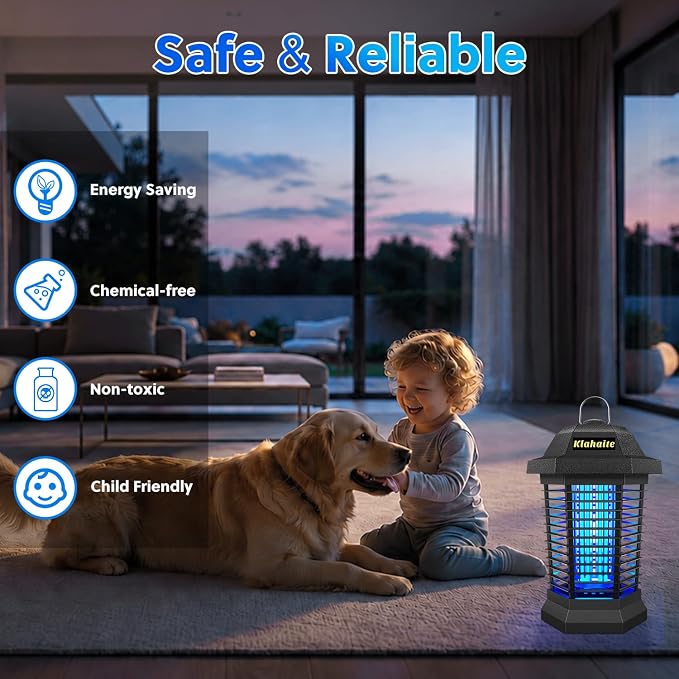 Klahaite Bug Zapper Outdoor, Electric Mosquito Zapper, Fly Zapper Indoor Fly Traps, Mosquito Repellent Outdoor Patio and Backyard Covers 1/2 Acre, 3 Prong Plug, 4200V, ABS Fireproof Plastic Outer