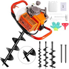 72cc Post Hole Digger 2-Stroke Petrol Gas Powered Earth Digger with 3 Auger Drill Bits (3" 5" & 8") + 2 Extension Rods（24" & 24"） for Farm Garden Plant