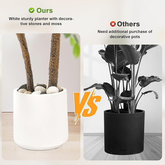 4FT Artificial Ficus Tree with White Planter and Pebbles,Faux Silk Tree with Lifelike Leaves and Realistic Trunk,Tall Fake Potted Plant for Home and Office Décor Indoor and Outdoor (4FT)