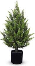 Briful 17.7'' Artificial Cedar Topiary Tree in Black Pot – Lifelike Evergreen Faux Plant for Outdoor Indoor Home Decor, UV Resistant, Potted Fake Cypress Shrub for Farmhouse Living Room Décor