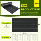4ft x 300ft Weed Barrier Landscape Fabric, 3.2oz Heavy Duty Woven Geotextile Fabric, Block Gardening Mat Ground Cover, Weed Control Garden Cloth for Gardening Ground, Landscaping, Driveway