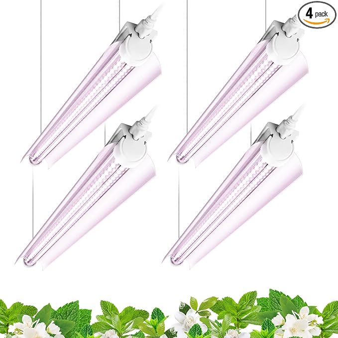 Barrina Grow Light, 96W(4 x 24W, 600W Equivalent), 2ft T8, Super Bright, Full Spectrum Sunlight Plant Light, LED Grow Light Strips, Grow Light Bulbs for Indoor Plants, 4-Pack