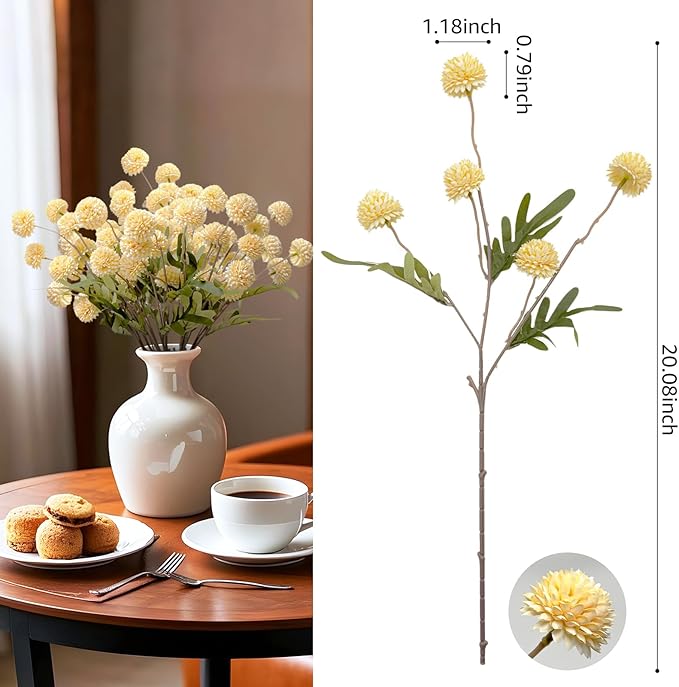 Fake Flowers, 10 Bundles Artificial Fake Flowers Ideal for House Decor, Centerpiece Table Decorations & Bookshelf Styling | Flores Artificiales para Decoración Moderna, Yellow