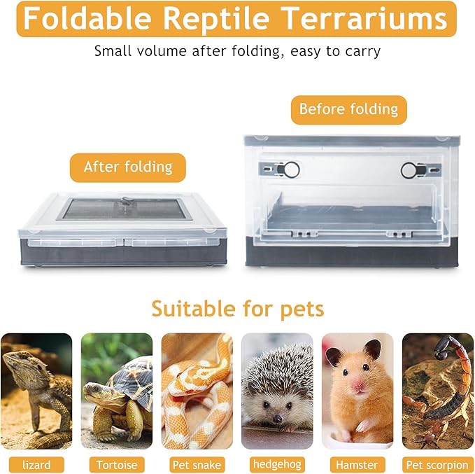 RunDuck Travel Portable Foldable Terrarium Kits for Reptiles -Heat-Resistant Material, Easy to Move with Wheels, Includes Plant, Feeding Bowl, and Carpet for Snakes, Lizards, Tortoises, and Leopard