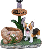 Animal Outdoor Statue Planter Solar Light Welcome Garden Sculpture Resin Flower Pot Decorative Porch Patio Yard Lawn Entryway Figurine with LED Lamp Rustic Plant Holder Ornament Courtyard (N)