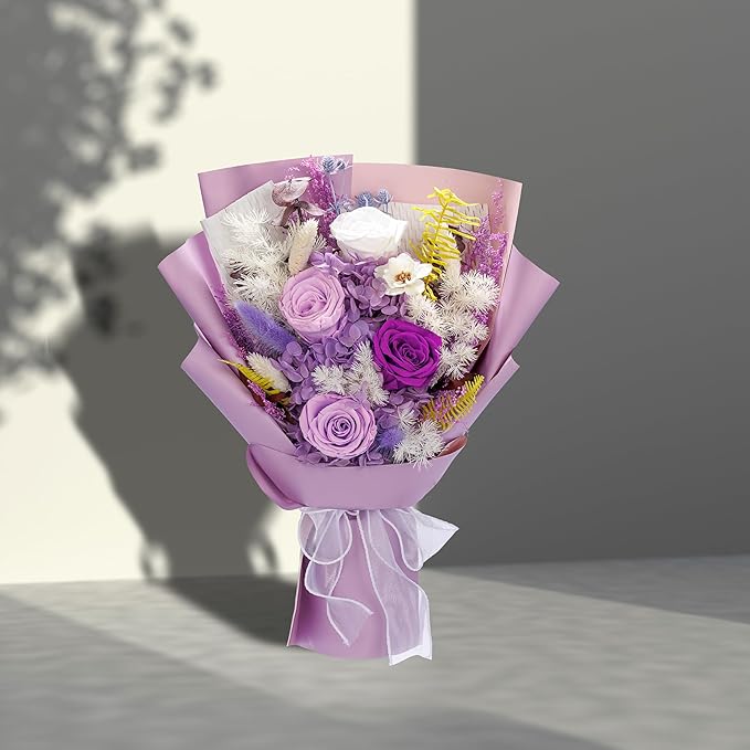 Bonsion Preserved Flowers Gifts for Women, Flower for Delivery, Light Purple Gifts fo Her, Preserved Roses Bouquets, Birthday Gifts for Grandma, Mothers Day Flowers for Wife
