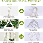 LEWESU Macrame Plant Hanger Indoor Set of 4 with 8 Hooks, Indoor Outdoor Hanging Planter for Plants Holder with Decorative Wood Beads & No Tassels, Boho Home Decor, 35 Inch Ivory (Pots Not Included)