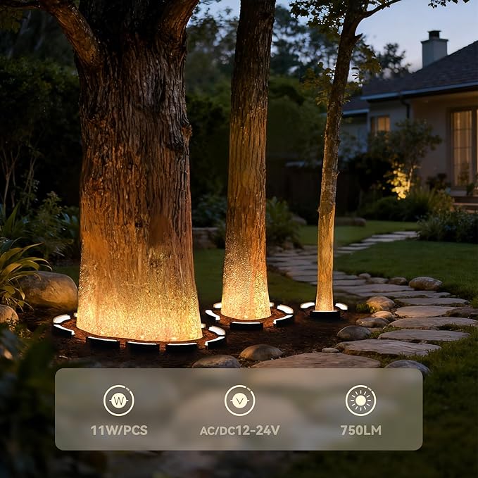 LEONLITE Update 5CCT Low Voltage Landscape Tree Ring Lights, AC/DC 12-24V, 750LM 11W/PCS Aluminum IP65 Landscape Spotlights for Big Tree&Palm Tree, 1800K/2700K/3000K/4000K/5000K, Pack of 6
