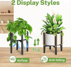 iDavosic.ly Adjustable Plant Pot Stand 2 Pack Indoor Outdoor, Mid Century Modern Bamboo Short Single Flower Holder Fits 8 to 12 Inch Large Heavy Duty Planter (Not Included) | Black