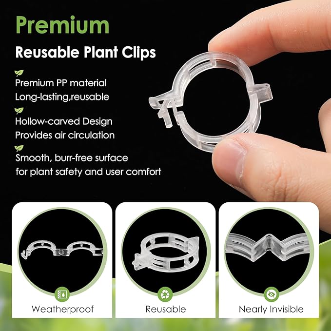 200 PCS Plant Support Clips - Reusable Tomato Clips for Climbing Plants Secured Plastic Garden Trellis Clips Plant Fixing Clips for Tomato Grape Cucumber Vine