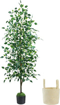 Fake Ficus Tree 6FT, Artificial Tree with Pot for Indoor Outdoor, Lifelike Faux Floor Plants with Moss Topper and Cotton Basket, Home Office Living Room Bedroom Doorway Hallway Decor