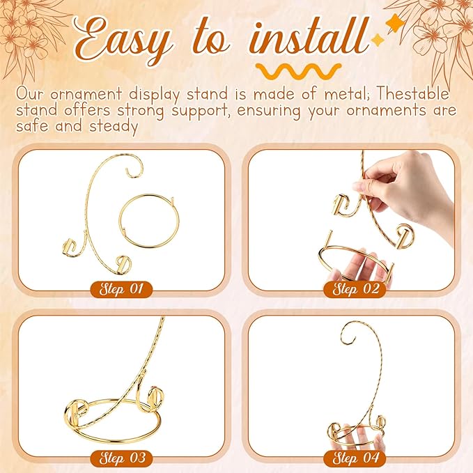 MorningRo 1 Pcs Ornament Display Stand 7.5" Height Ornament Stand Holder Ornaments Hanger Terrarium Bracket Air Plant Holder Hanging Hook for Christmas Home Party Wedding Decoration(Gold)
