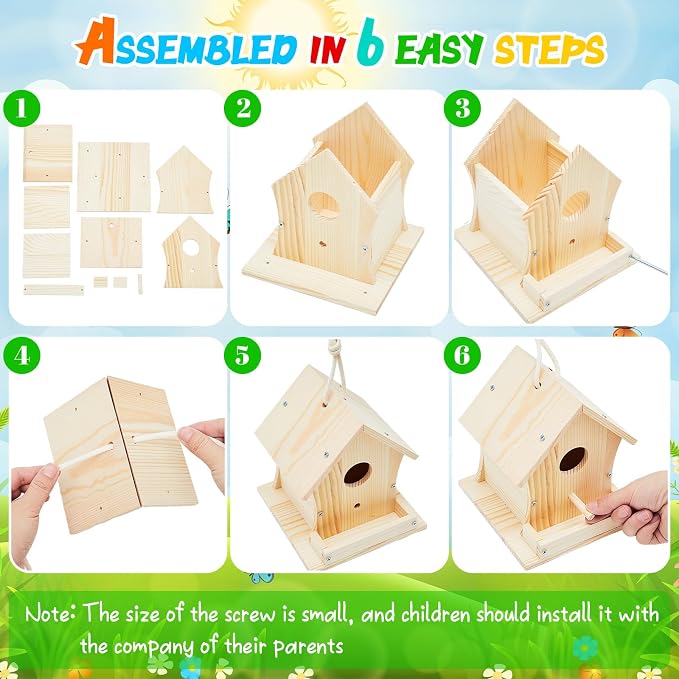 Liliful 4 Pack Birdhouse Crafts for Kids, Wooden Creative DIY Bird House Kits Arts and Crafts Set for Kids and Adults, Spring Birthday Gifts for Toddlers Ages (Holiday Style)