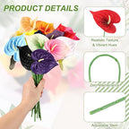uxcell 4Pcs 11inch Artificial Anthurium Lily Flowers, Permanent Flower Bouquet for Home Arrangements Wedding Festival Decoration Crafts Store Decor Accessories, Dark Red