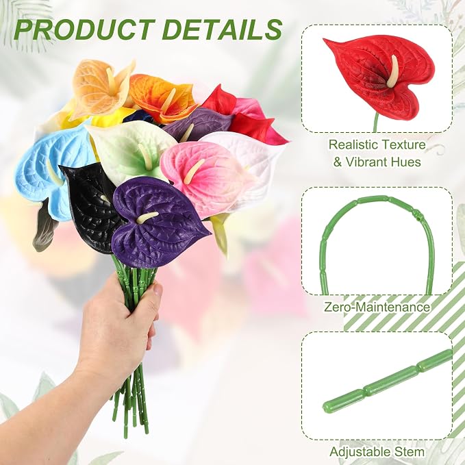 uxcell 8Pcs 11inch Artificial Anthurium Lily Flowers, Permanent Flower Bouquet for Home Arrangements Wedding Festival Decoration Crafts Store Decor Accessories, Dark Red