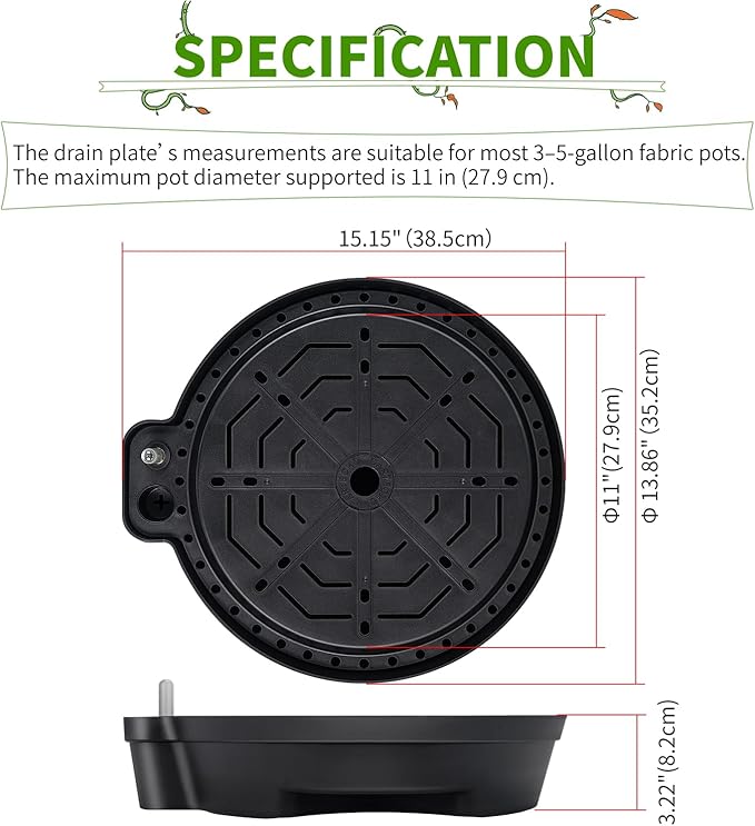 15” Self-Watering Plant Saucer, Capillary Action Theory Auto-Irrigation System, 4-Pack Bases with pH Test Tank & Water Gauge, Heavy Duty for Use in Indoor Grow Tents/Outdoor Gardens
