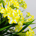LikSoor Outdoors Artificial Flowers Spring Summer Decor Fake Petunias UV Resistant Flower Faux 12 Bundles Realistic Plastic Plant Porch Patio Window Box Garden Decoration (Yellow)
