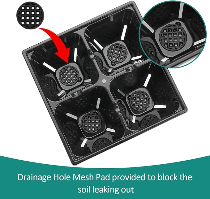 RooTrimmer 80 Pack Reusable 4-Cell Seed Starter Tray for Seedlings, Easy Watering Seed Starting Trays with Drainage Holes for Seed Germination and Plant Start, Fits Standard 1020 Trays, Black