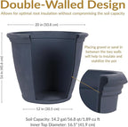 Sunnydaze 20-Inch Anjelica Large Plastic Pot for Plants - Outdoor Double-Walled Large Plastic Planter with Drillable Drainage Holes - Slate - 4pk