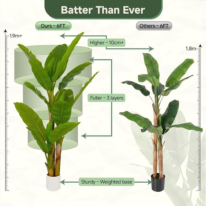 6ft Artificial Banana Tree Extra Tall Fake Plants Indoor for Living Room Large Faux Tree High End Realistic Floor Plant Big Silk Tree for Home Office Pet Friendly Large Indoor Plant Tropical Decor