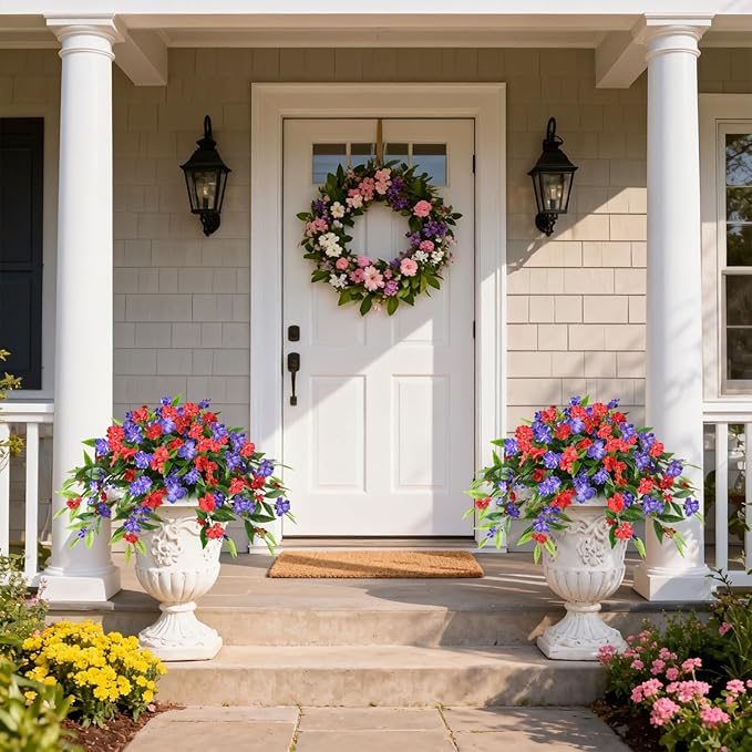 Hommyea Artificial Flowers for Outdoor, 2 Bundles UV Resistant Fake Plants Decoration Realistic Faux Silk Flowers No Fade Plastic Flowers for Outside Planters Home Porch Patio Yard Garden Decor