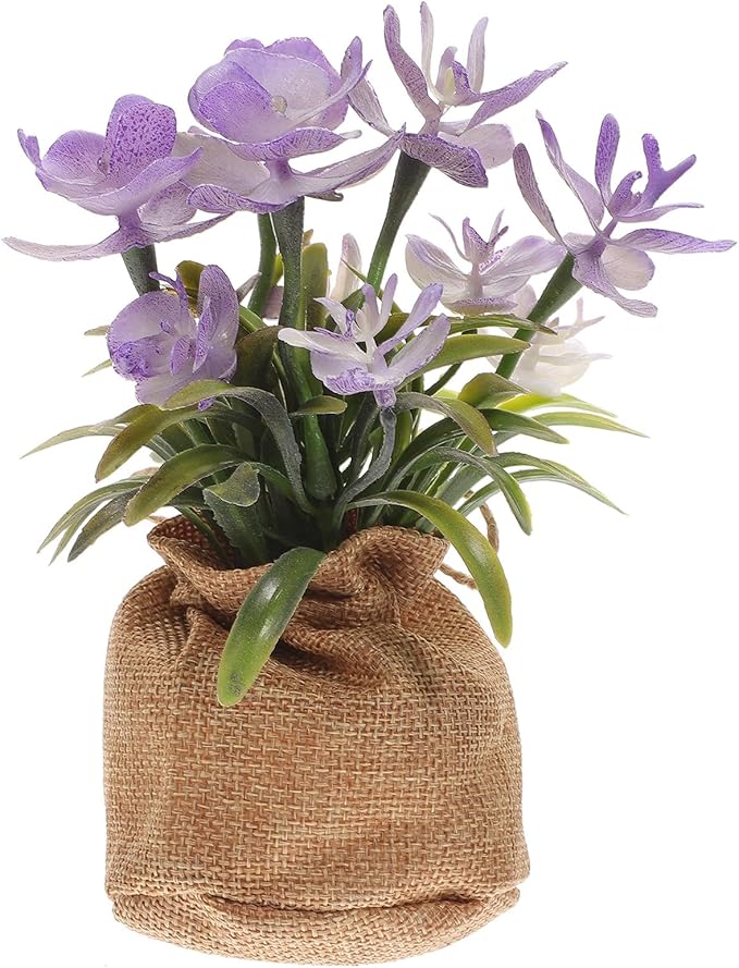 UPKOCH Realistic Faux Phalaenopsis Orchid Potted Plant, Lifelike Artificial Flower with Jute Bag, Home and Office Table Décor for Living Room and Bedroom