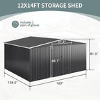 Polar Aurora 12x14 FT Outdoor Storage Shed, Garden Shed with Updated Frame Structure and Lockable Doors, Metal Tool Sheds for Backyard Garden Patio Lawn, Black