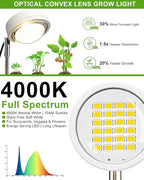yadoker Plant Grow Light, LED Growing Light Full Spectrum for Indoor Plants,White Magnifying Glass Plant Lights,Height Adjustable, Automatic Timer, 5V Low Safe Voltage,Idea for Large