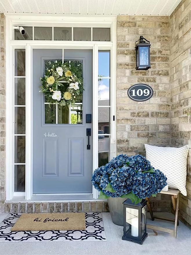 ZYTUYO 5 Pcs Dark Blue Silk Hydrangeas Artificial Flower Boho Dried Touch 20'' Faux Hydrangeas for Fall Indoor Home Decor Kitchen Living Room Outdoor Porch Wedding Flower Arrangement