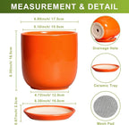 7 Inch Plant Pot - Ceramic Planter with Drainage Hole and Saucer, Modern Round Ceramic Flower Pot for Indoor Outdoor Plants, Plant Lover Gifts, Home Garden Office Decor, Orange