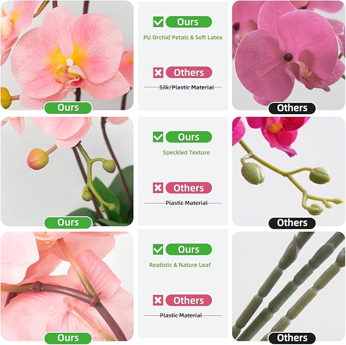 CXGS Orchids Artificial Flowers Realistic Fake Flowers in Ceramic Vase 20" Pink Faux Plants Indoor Lifelike Soft PU Phalaenopsis for Centerpiece Hotel Home Decor