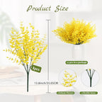 RECUTMS Artificial Fake Flowers Faux Outdoor Plastic Plants 12 Bundles UV Resistant Spring Plants Faux Flowers Artificial Boxwood Greenery Indoor Outside Spring Home Garden Decor(Pure Yellow)