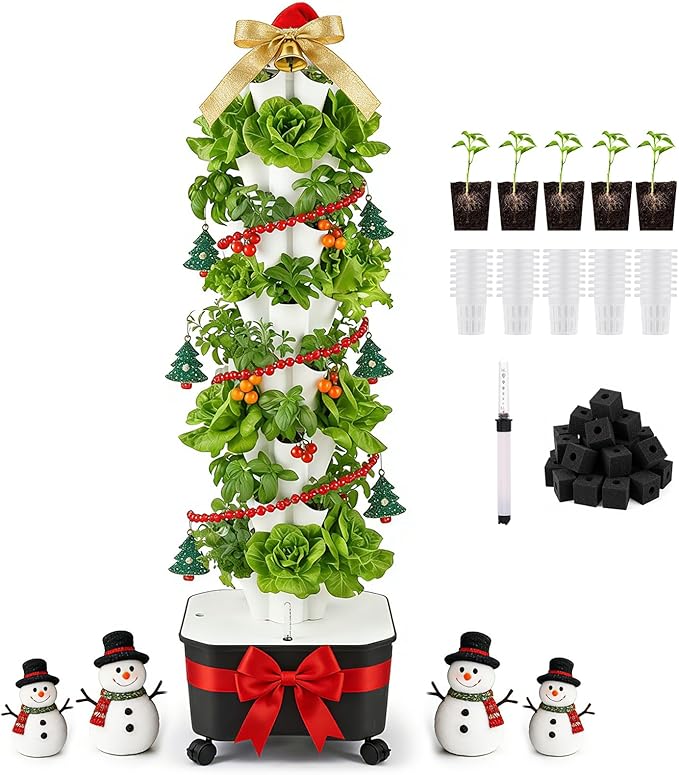 BAOSHISHAN Vertical Hydroponic Garden Tower, 40 Pods 8 Tiers Hydroponics Tower Outdoor, Vertical Hydroponic System with Water Pump for Vegetable Herb Fruit