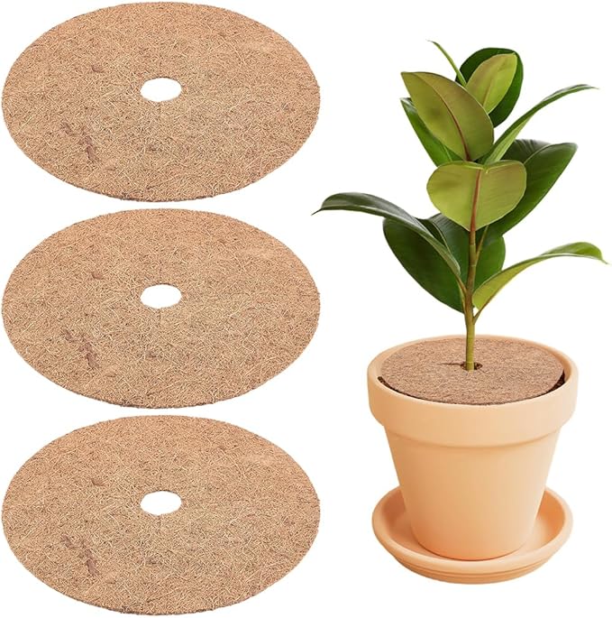 CREATCABIN 3Pcs Coconut Fiber Mulch Ring 23cm Tree Plant Protector Mat Natural Coco Coir Tree Protection Ring Plant Pot Soil Cover Disc Plant Cover for Indoor Outdoor Trees Plants Landscaping
