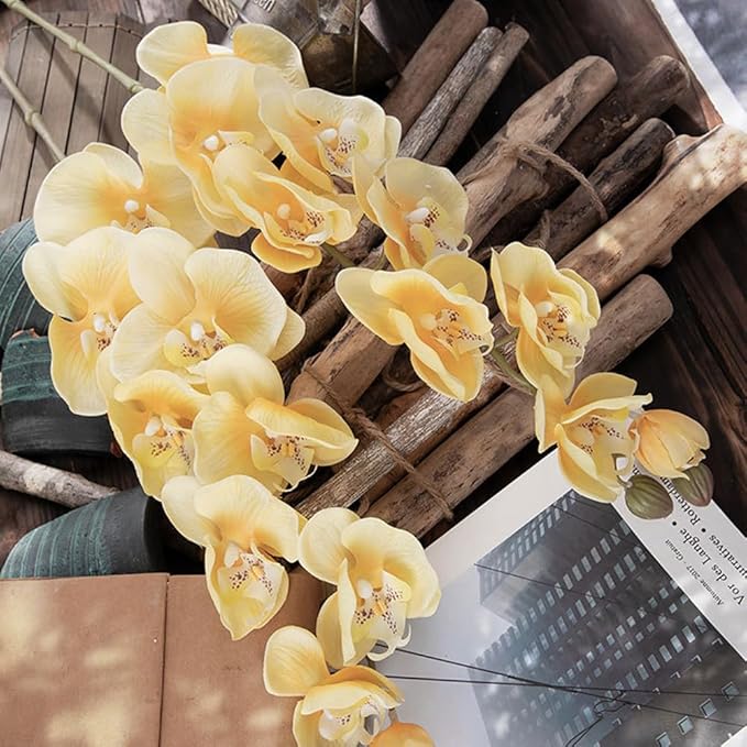 2 Simulation Butterfly Orchid Artificial Fake Flowers Decorative Living Room Bedroom Fake Flowers (Yellow)