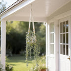 Decorative Hanging Plants for Shelf, Faux Ivy Eucalyptus Vine, Fake Greenery in White Pot (Extra Large)