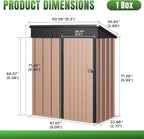 Aoxun 5' x3 ' Outdoor Metal Storage Shed with Galvanized Steel Base, Heavy-Duty Garden Tool Shed for Patio, Lawn, and Garden, Brown