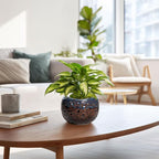 6 Inch Plant Pot - Ceramic Pots for Indoor Outdoor Plants, Round Decorative Planters with Drainage Hole and Plug, Unique Flower Pots, Home Office Decor, Gardening Gifts for Women, Brown-blue