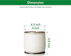 D'vine Dev 4 Inch Ceramic Beaded Stoneware Planter Pot - Flower Pot with Drainage Holes and Saucers for Indoor Succulent Plants or Flowers, Smoked White, 27-C-Z-1