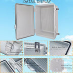 Waterproof Junction Box, ABS Plastic Electrical Box with Stainless Steel Latch, Hinged Cover Electric Project Enclosure Box with Mounting Plate, Wall Brackets 14.6" x10.6''x5.9''