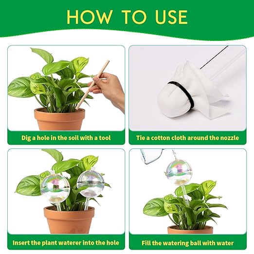 ZephyrBloom 13 oz Up 2 Weeks Large Plant Watering Globes & Bulbs, Self Watering Glass Globes to Water Plants While Away, Indoor Outdoor Automatic Slow-Release Watering Bulbs for Houseplants 2 Pack
