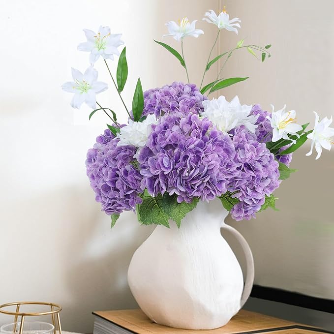 Coferset Purple Hydrangea Artificial Flowers 3pcs Lifelike Faux Hydrangea Real Touch Fake Flowers for Home Wedding Christmas Office Party Living Room Decoration,22inch